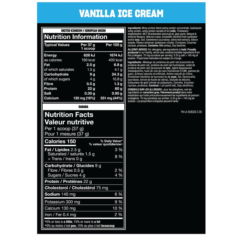 Mutant Whey Vanilla Ice Cream Nutrition Panel, 2lb - SupplementSource.ca