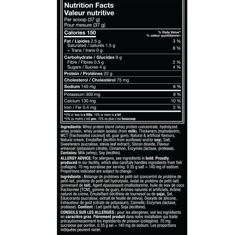 Mutant Whey Vanilla Ice Cream Nutrition Panel, 4lb - SupplementSource.ca