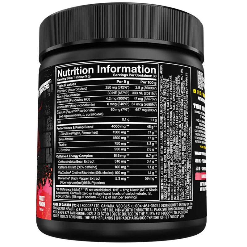 Mutant Madness Fruit Punch Nutrition Panel - Supplementsource.ca