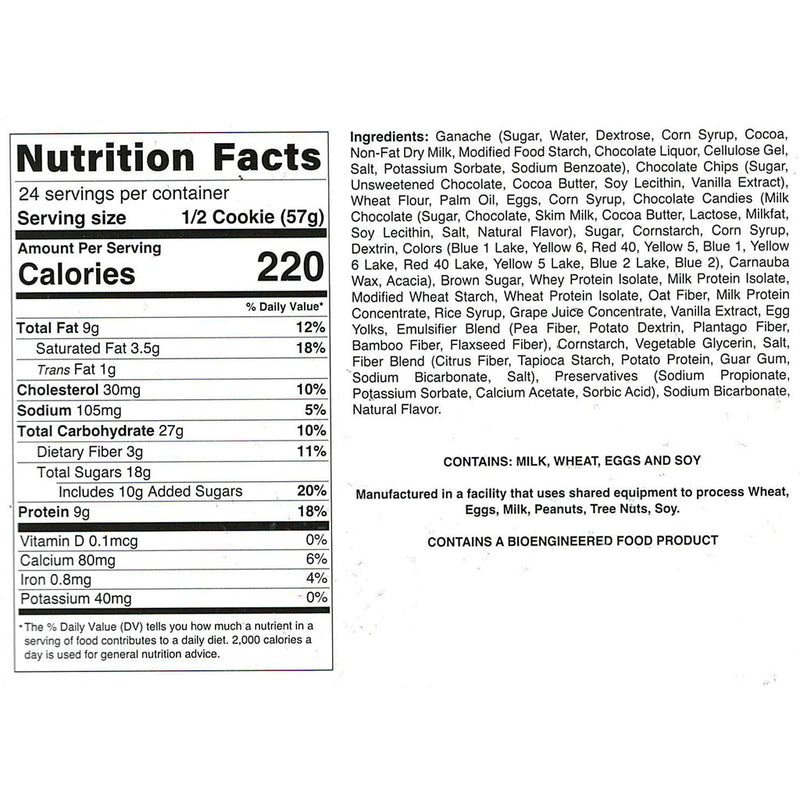 My Cookie Dealer, 1 Box - Chocolate Candy Ganache Nutrition Panel, (18g protein per cookie) - SupplementSource.ca
