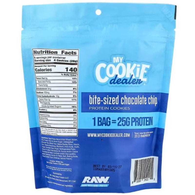 My Cookie Dealer Bite Sized Chocolate Chip Nutrition Panel, 142g - SupplementSource.ca