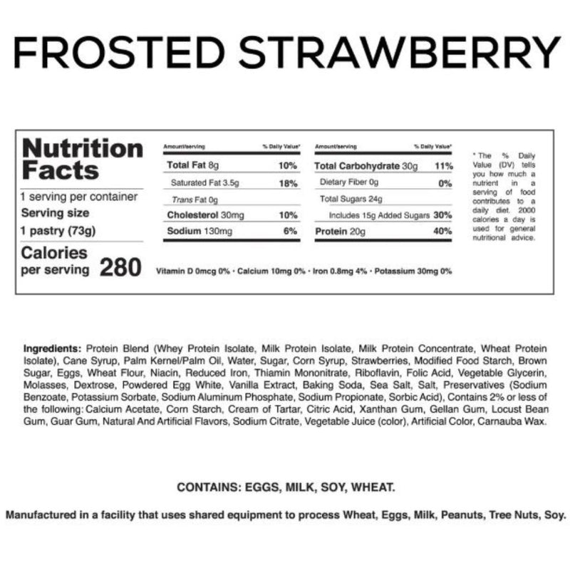 My Cookie Dealer Protein Pastry Frosted Strawberry Nutrition Panel, 12/Box - SupplementSource.ca