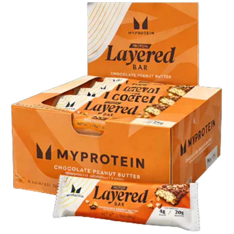 MyProtein Layered Bar, 1 Box of 12 Bars Chcolate Peanut Butter -  SupplementSource.ca