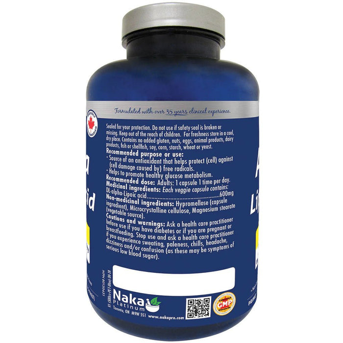 Naka Platinum ALPHA LIPOIC ACID 600mg, 150 VCaps