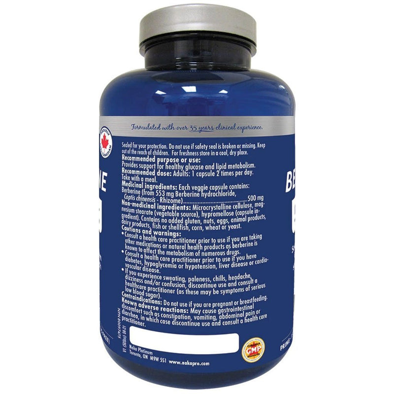 Naka Platinum Berberine 500mg Nutrition Panel, 150 VCaps - SupplementSource.ca