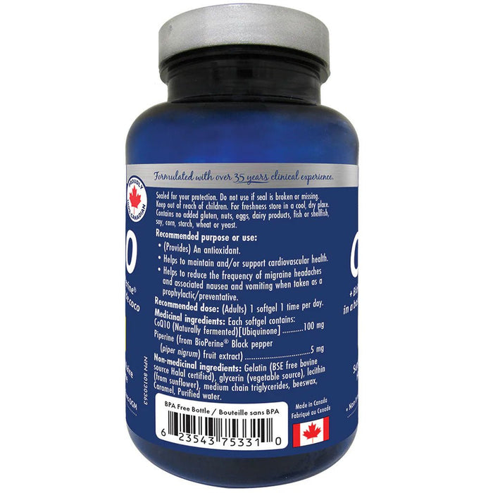 Naka Platinum CoQ10, 100mg x 120 Softgels Nutrition Panel - SupplementSource.ca