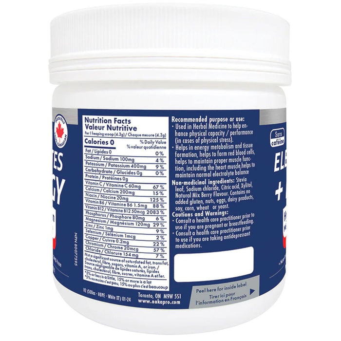 Naka Platinum Electrolytes + Energy, 250g Natural Berry Side 2 - SupplementSource.ca