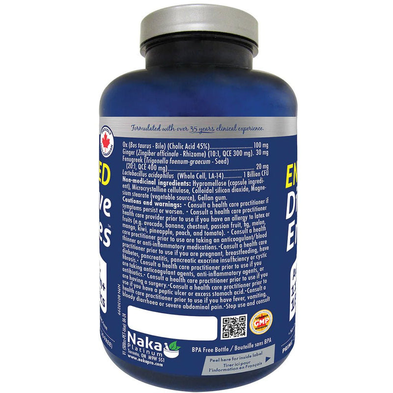 Naka Platinum Enhanced Digestive Enzymes w/ Ox Bile, 120 VCaps Nutrition  Panel 2 - SupplementSource.ca