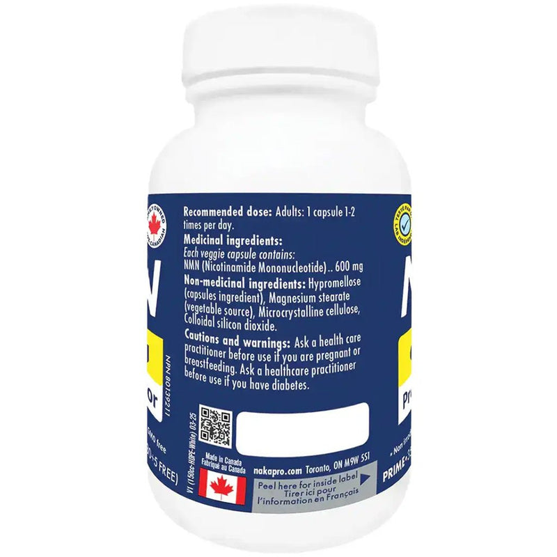 Naka Platinum NMN 600mg, 35 VCaps Nutrition Panel - SupplementSource.ca