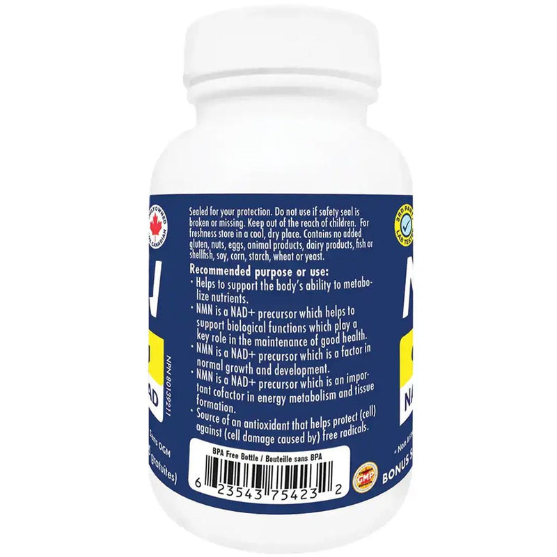 Naka Platinum NMN 600mg, 35 VCaps Side Panel - SupplementSource.ca