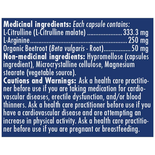 Naka Platinum NOx, 90 VCaps Nutrition Panel - SupplementSource.ca