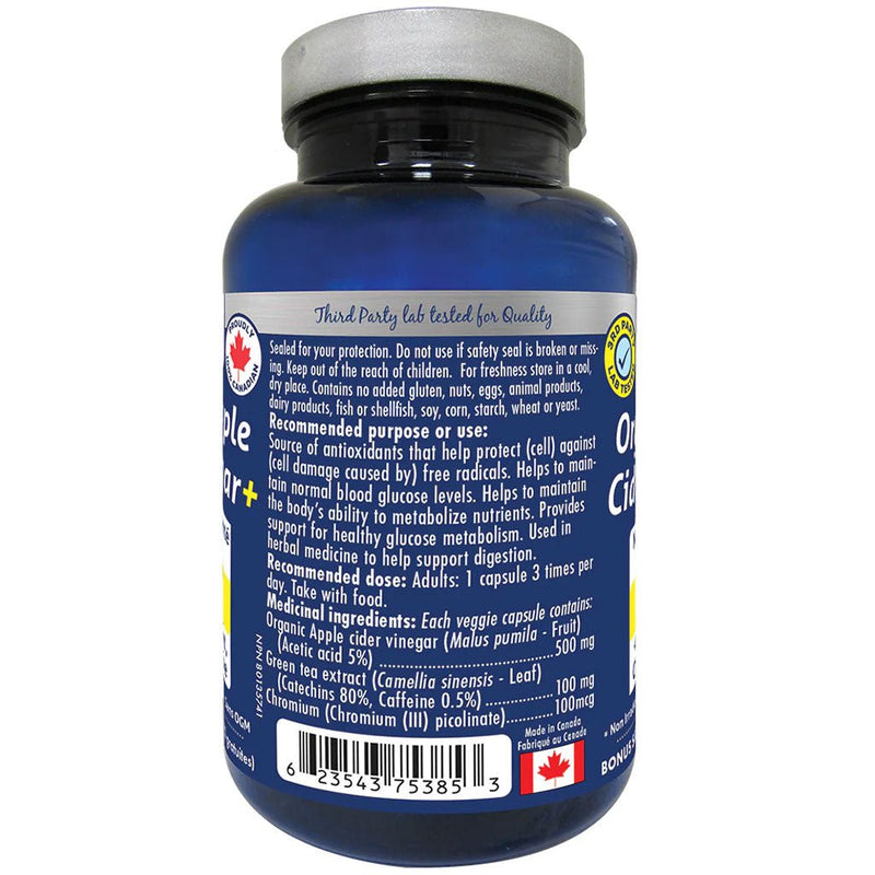 Naka Platinum Organic Apple Cider Vinegar, 120 VCaps Nutrition Panel - SupplementSource.ca