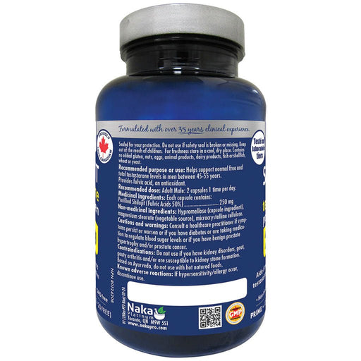 Naka Platinum Shilajit Testosterone Support for Men, 60 VCaps Nutrition Panel - SupplementSource.ca