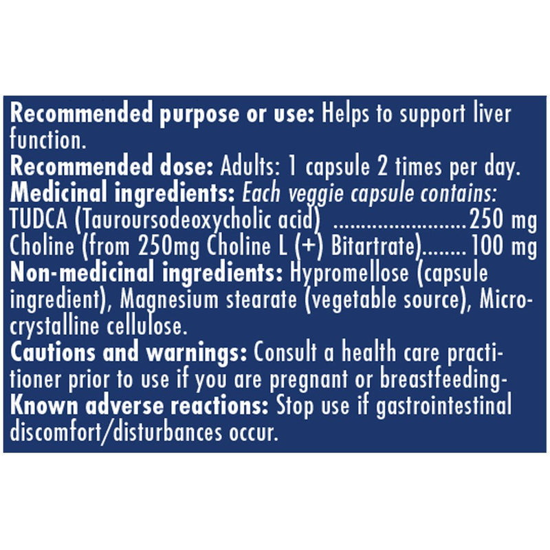 Naka Platinum TUDCA, 60 VCaps Nutrition Panel - SupplementSource.ca
