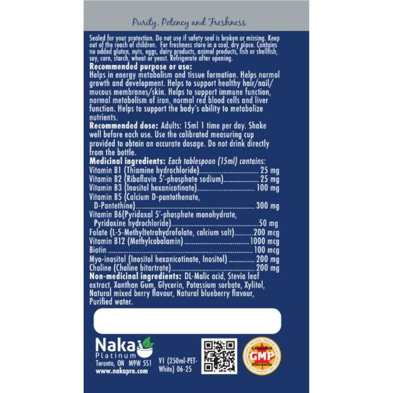 Naka BioMax Methylated B Complex Nutrition Panel, 250 ml - SupplementSource.ca