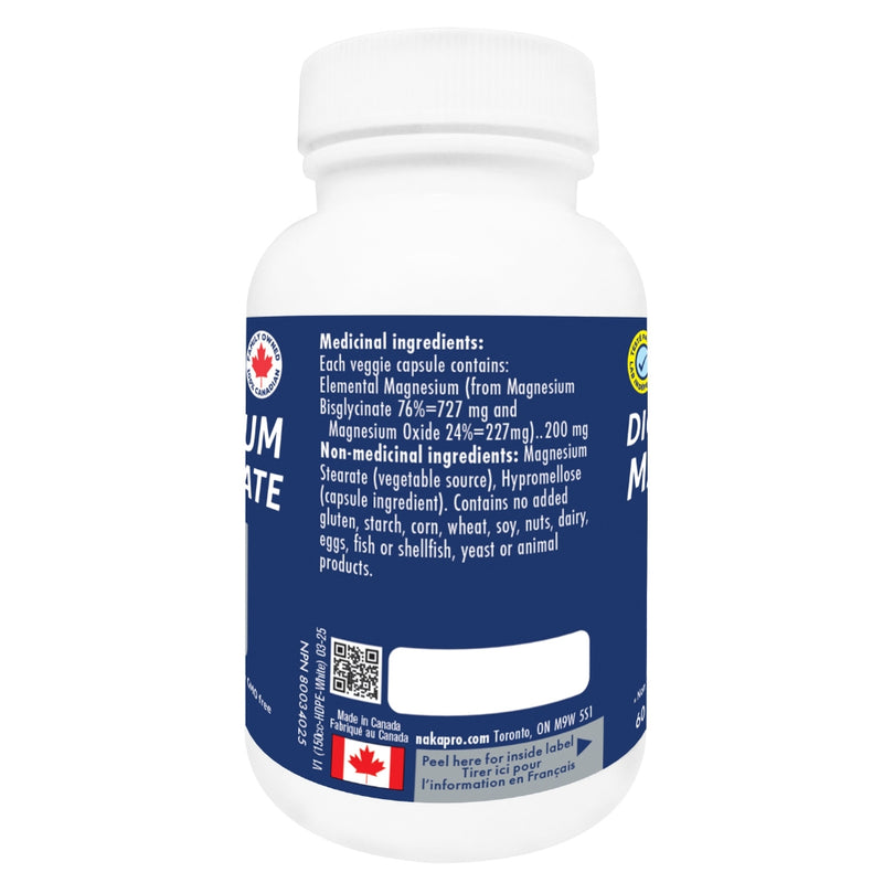 Naka Platinum Magnesium Bisglycinate, 60 VCaps Nutrition Panel - SupplementSource.ca