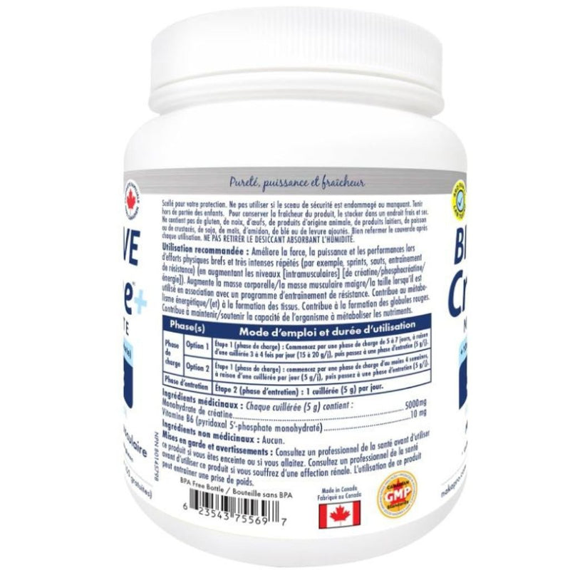 Naka Platinum Bioactive Creatine Monohydrate +B6 French Nutrition Panel, 400 g - SupplementSource.ca