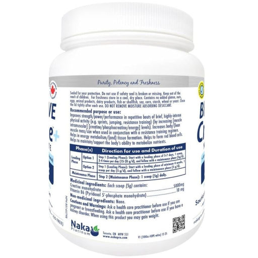Naka Platinum Bioactive Creatine Monohydrate +B6 Nutrition Panel, 400 g - SupplementSource.ca