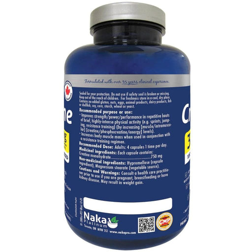 Naka Platinum CREATINE 3000mg, 200 VCaps Nutritional Panel - SupplementSource.ca