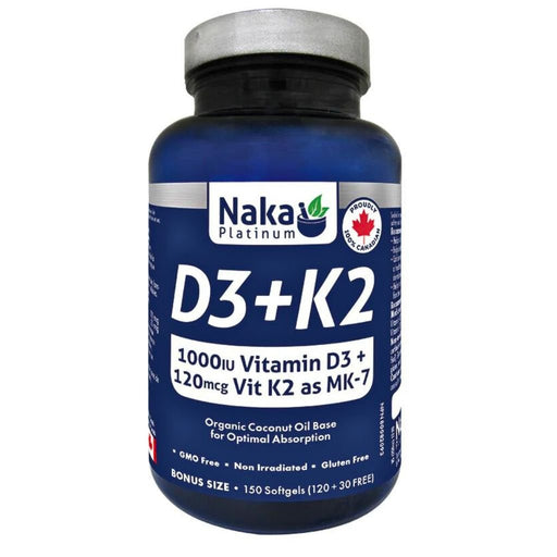 Naka Platinum Vitamin D3+K2, 150 Softgels SupplementSource.ca