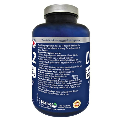 Naka Platinum Vitamin D3+K2, 150 Softgels SupplementSource.ca