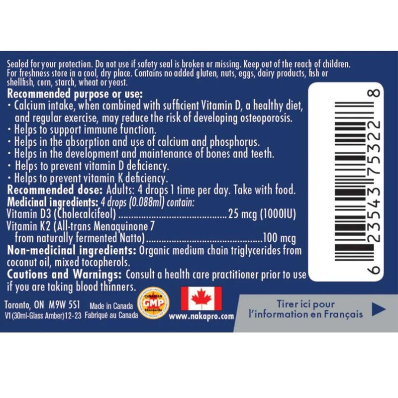 Naka Platinum D3 + K2 Drops in MCT Oil SupplementSource.ca