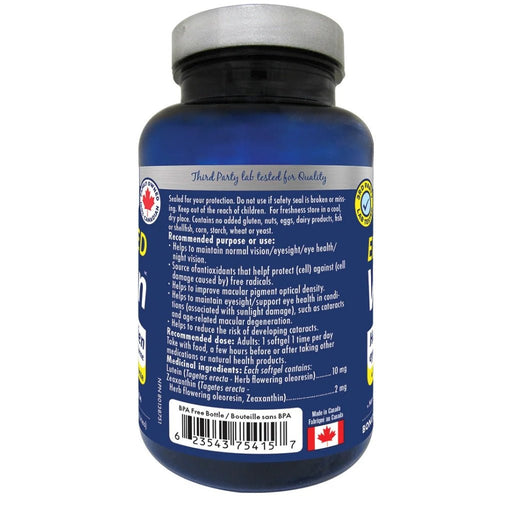 Naka Platinum Enhanced Vision, 45 Softgels Nutrition Panel - SupplementSource.ca