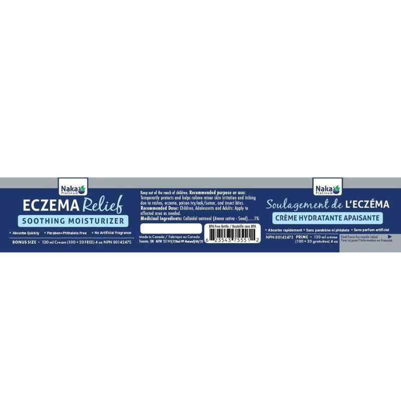 Naka Platinum Eczema Relief Soothing Moisturizer Ingredients, 120ml - SupplementSource.ca