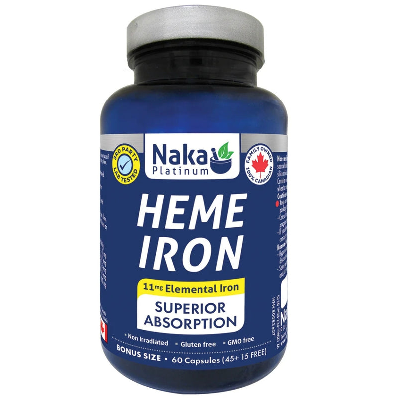 Naka Platinum Heme Iron, 60 Caps - SupplementSource.ca