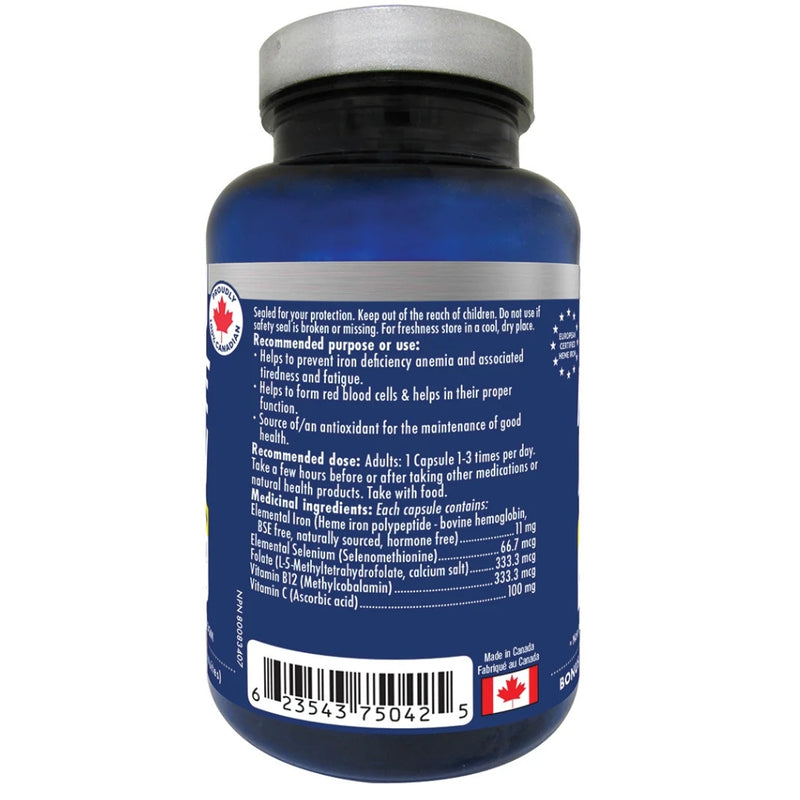 Naka Platinum Heme Iron, 60 Caps Nutrition Panel - SupplementSource.ca