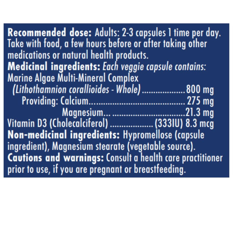 Naka Platinum Marine Cal-Mag, 60 VCaps Nutrition Panel - SupplementSource.ca