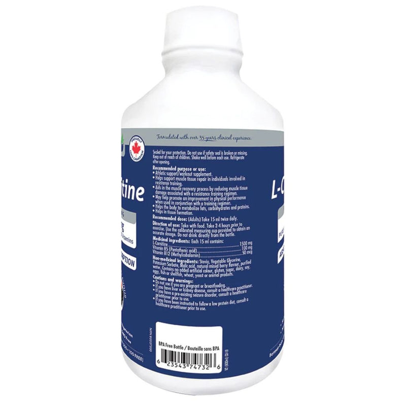 Naka Platinum Nutri L-Carnitine, 600ml Natural Berry Flavour Nutrition Facts - SupplementSource.ca
