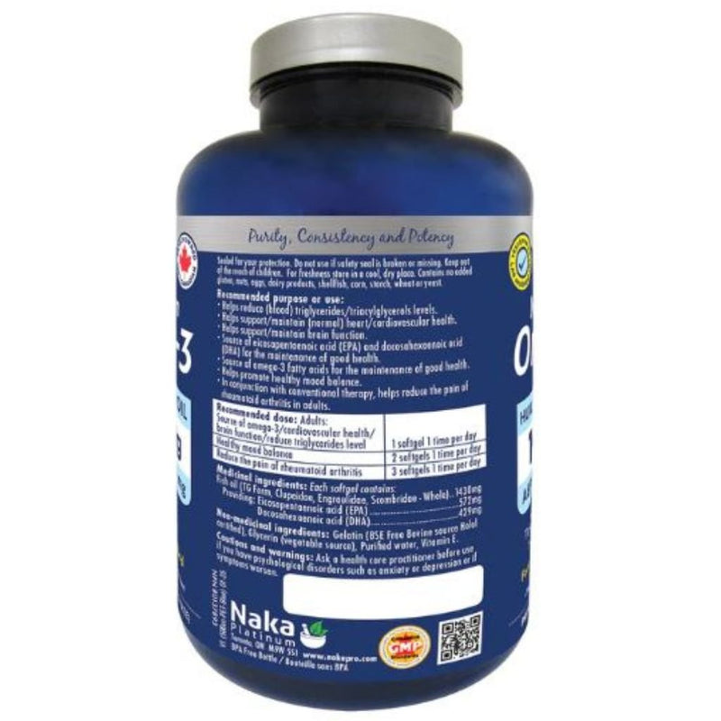 Naka Platinum Norwegian Omega-3, 80 Softgels Nutrition Panel - SupplementSource.ca