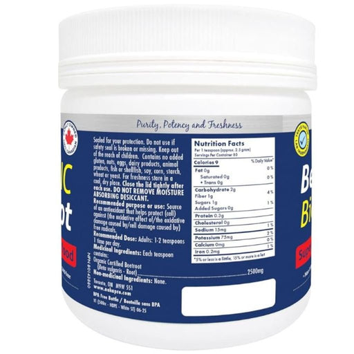 Naka Platinum Organic Beetroot Powder Nutrition Panel, 200 g - SupplementSource.ca