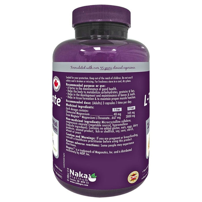 Naka Platinum Pro L-Threonate Magnesium, 120 VCaps SupplementSource.ca