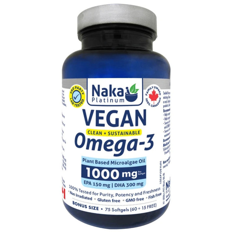 Naka Platinum Vegan Omega-3 1000mg, 75 Softgels - SupplementSource.ca