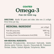 Nature's Bounty Coated Omega-3 Fish Oil Nutrition Panel,  1000mg, 180 Softgels - SupplementSource.ca