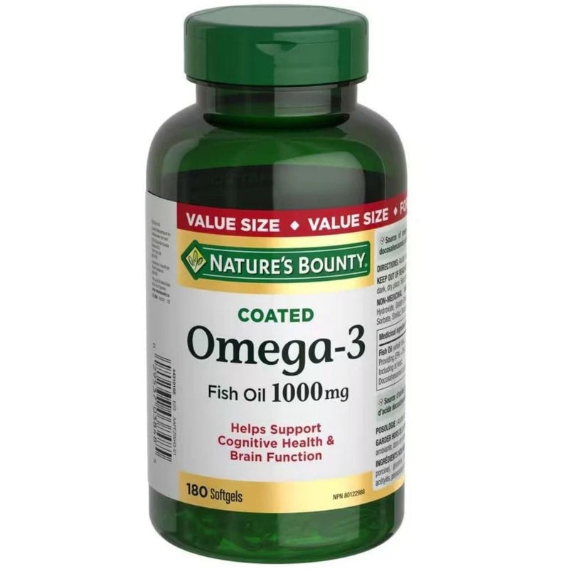 Nature's Bounty Coated Omega-3 Fish Oil 1000mg, 180 Softgels - SupplementSource.ca