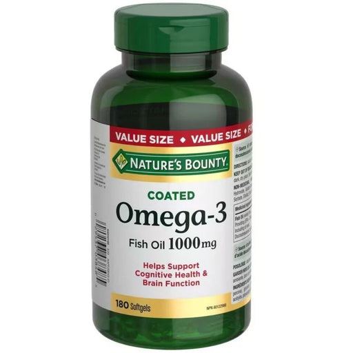Nature's Bounty Coated Omega-3 Fish Oil 1000mg, 180 Softgels - SupplementSource.ca