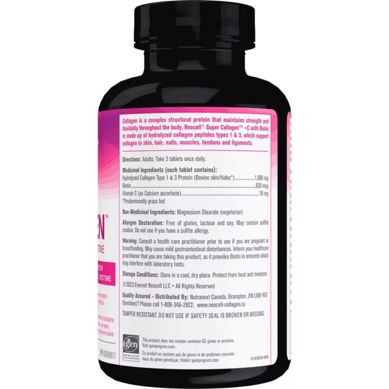 Neocell Super Collagen + C with Biotin, 90 Tablets Nutrition Facts - SupplementSource.ca