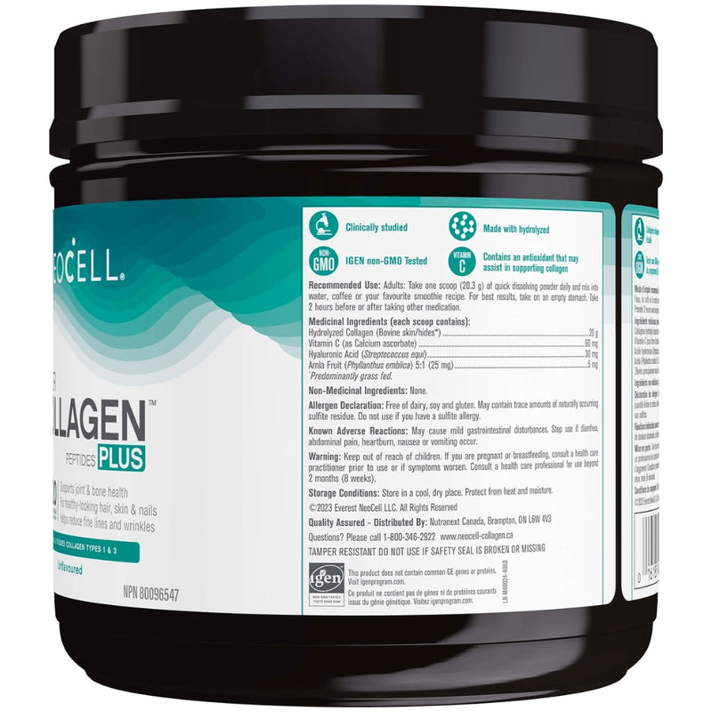 Neocell Super Collagen Peptides Plus, 406g Unflavoured  Nutrition Facts - SupplementSource.ca