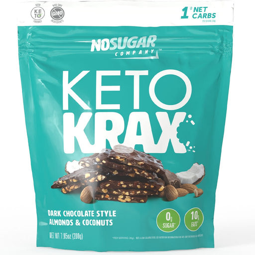 No Sugar Company Keto Krax 200g Dark Chocolate Style Almonds & Coconuts - SupplementSource.ca