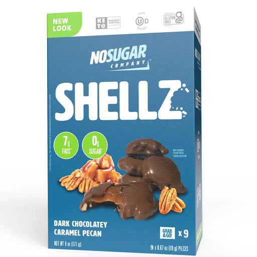 No Sugar Company Shellz, 9 Pieces Dark Chocolatey Caramel Pecan - SupplementSource.ca