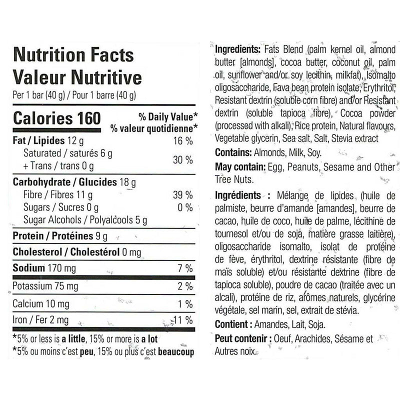 NoSugar Company KetoBar Cookies & Cream Nutrition Panel - SupplementSource.ca