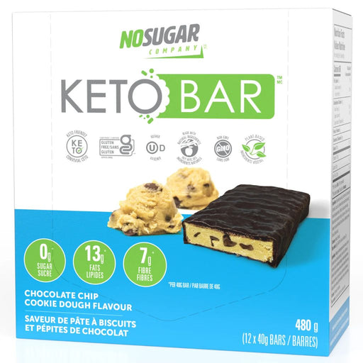 No Sugar Company KETO BAR, 40g x 12 Bars Chocolate Chip Cookie Dough - SupplementSource.ca