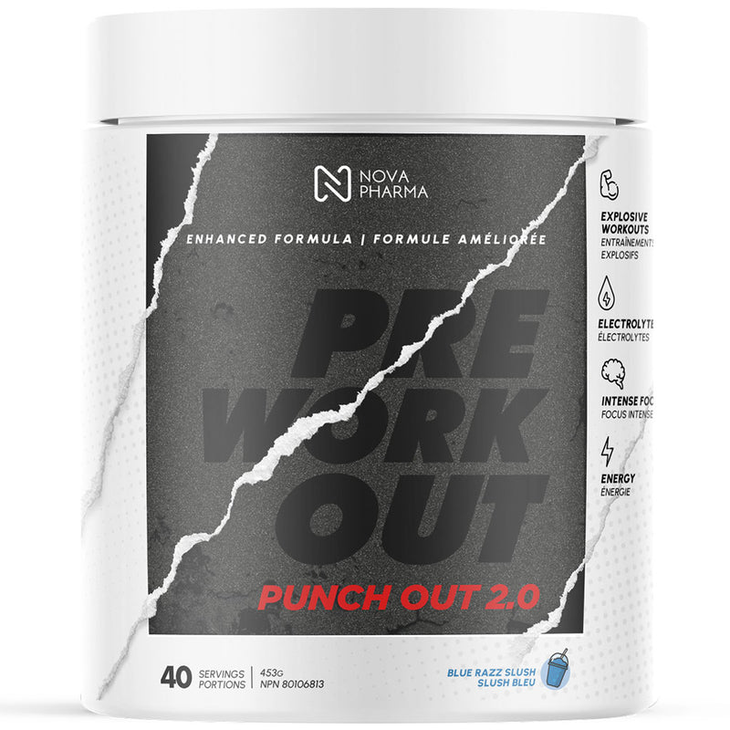 Nova Pharma Punch Out 2 Pre-Workout, 40 Servings Blue Razz Slush - SupplementSource.ca
