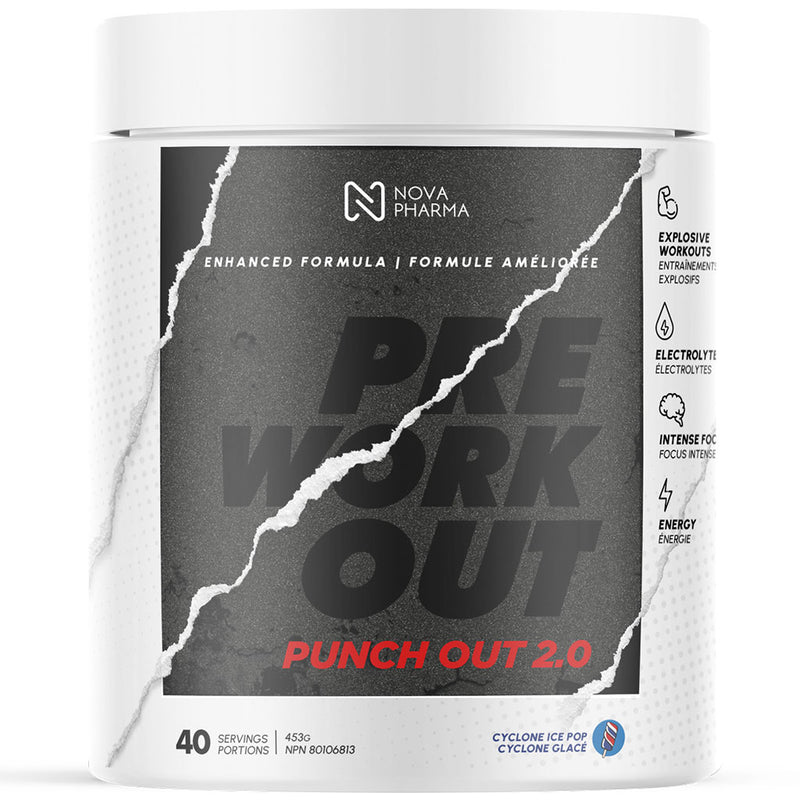 Nova Pharma Punch Out 2 Pre-Workout, 40 Servings Cyclone Ice Pop - SupplementSource.ca