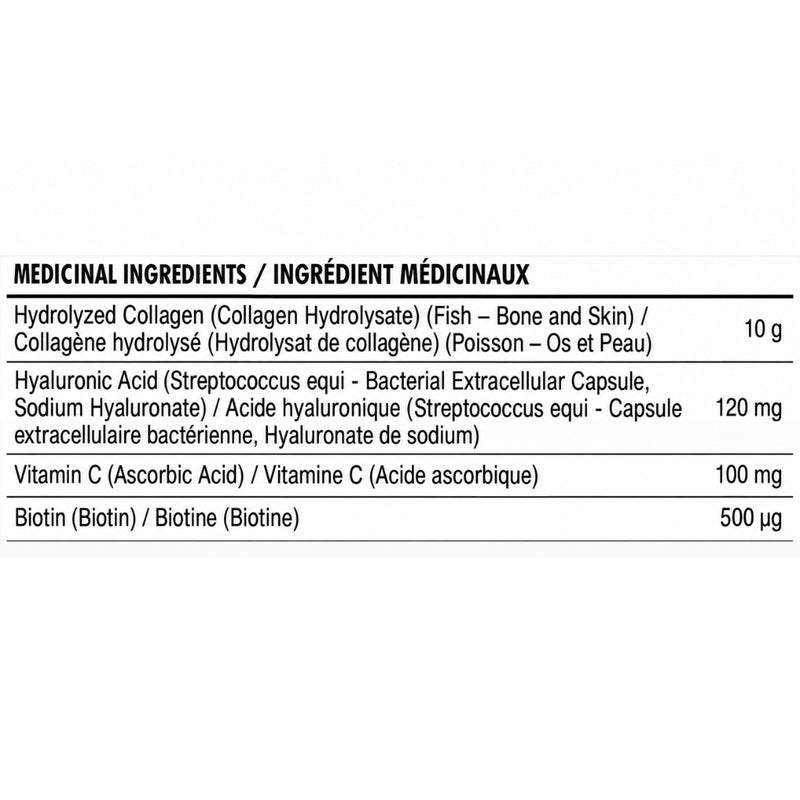 Nova Pharma Marine Collagen Complex, 30 Servings Raspberry Sorbet Nutrition Panel - SupplementSource.ca