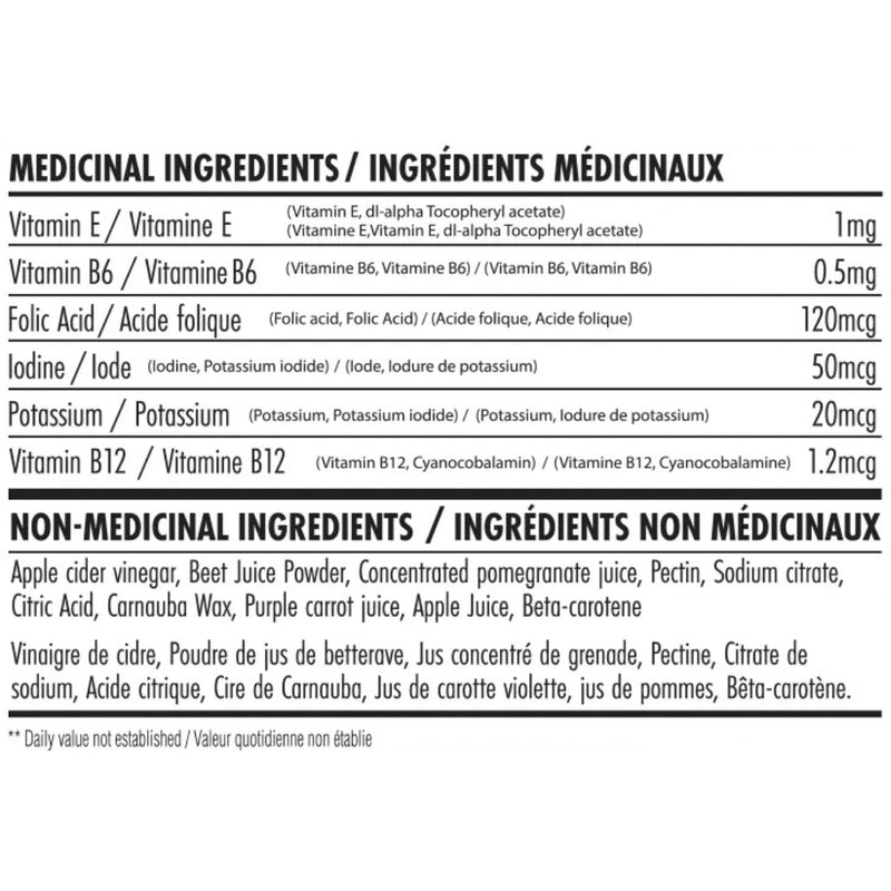 Nova Pharma Oxia Apple Cider Vinegar, 60 Gummies Nutrition Panel - SupplementSource.ca