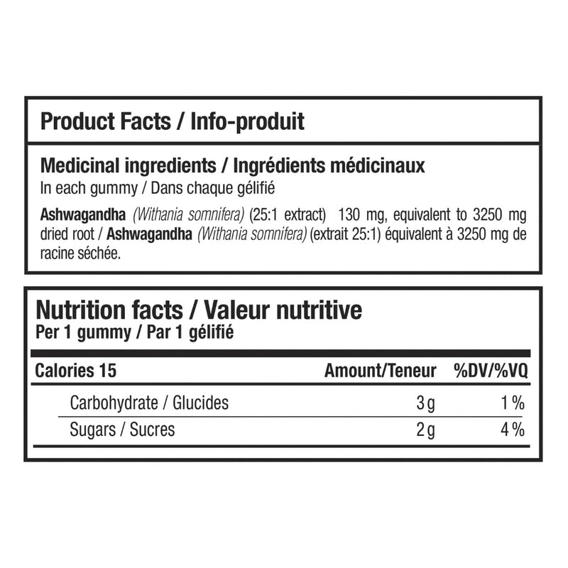 Nova Pharma Zen Ashwagandha, 60 Gummies Nutrition Panel - SupplementSource.ca